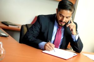 a car accident attorney in his office